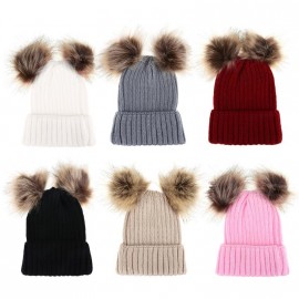 Uni-Sex Knitted Crochet Beanie TWO fur Poms (ADULT)