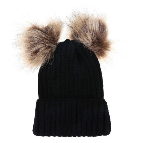 Uni-Sex Knitted Crochet Beanie TWO fur Poms (ADULT)