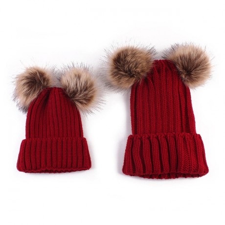 Uni-Sex Knitted Crochet Beanie TWO fur Poms (SET)