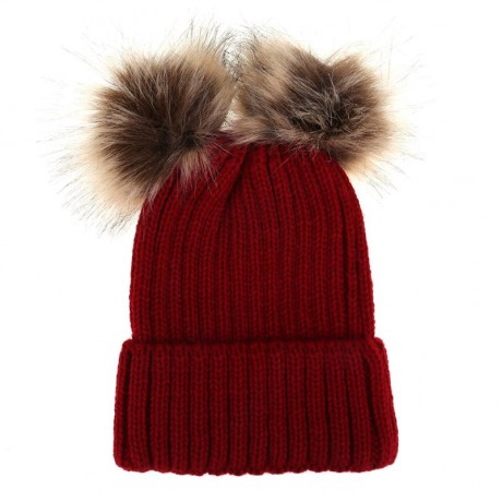 Uni-Sex Knitted Crochet Beanie TWO fur Poms (ADULT)