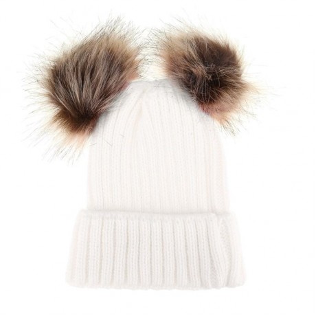 Uni-Sex Knitted Crochet Beanie TWO fur Poms (ADULT)