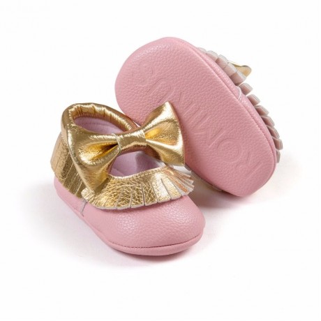 Pink and Gold Moccasins with Bow