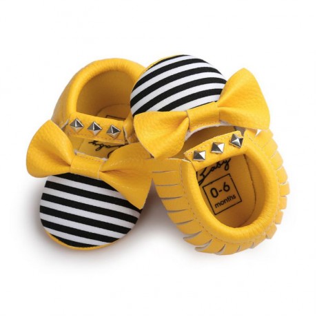 Yellow/Black Moccasins with Bow