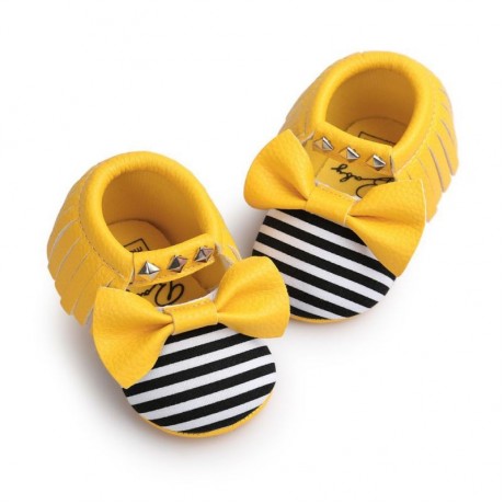 Yellow/Black Moccasins with Bow