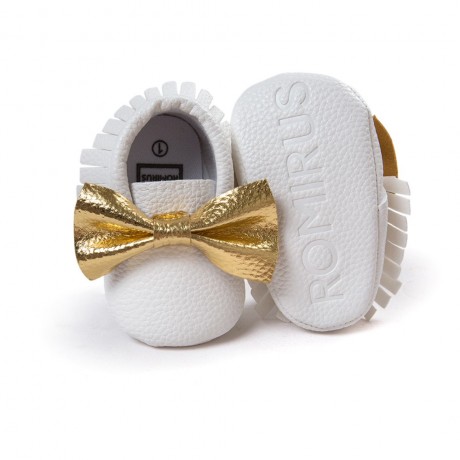 Moccasins with Bow - White/Gold