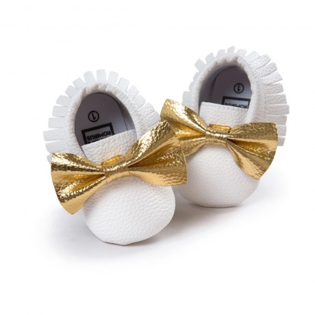 Moccasins with Bow - White/Gold