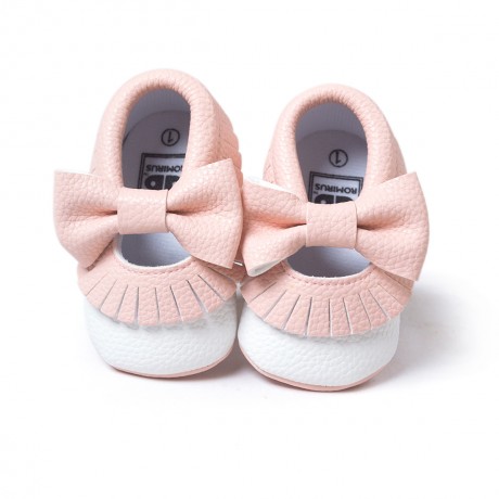 Pink and White Moccasins with Bow