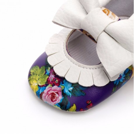 Purple Floral Moccasins with Bow