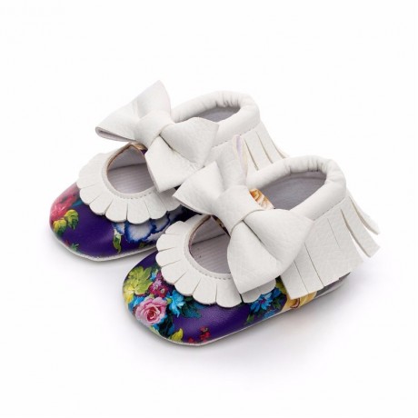 Purple Floral Moccasins with Bow