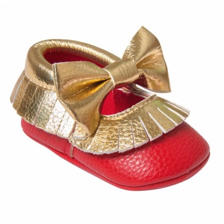 Red and Gold Moccasins with Bow