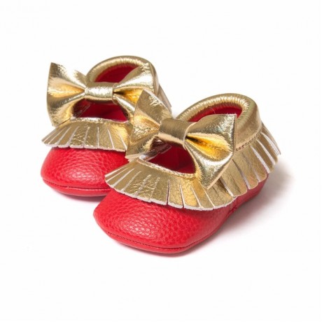 Red and Gold Moccasins with Bow