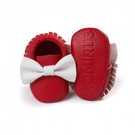 Red and White Moccasins with Bow