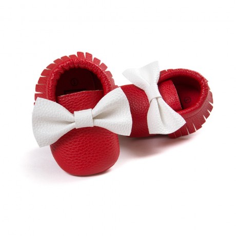 Red and White Moccasins with Bow