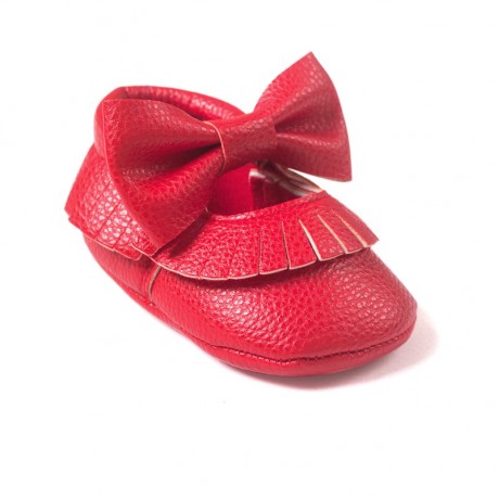 Solid Red Moccasins with Bow