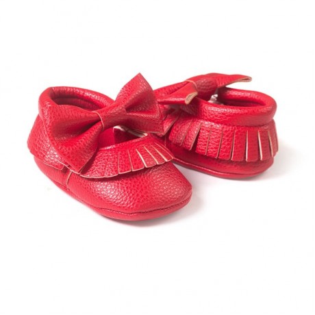 Solid Red Moccasins with Bow