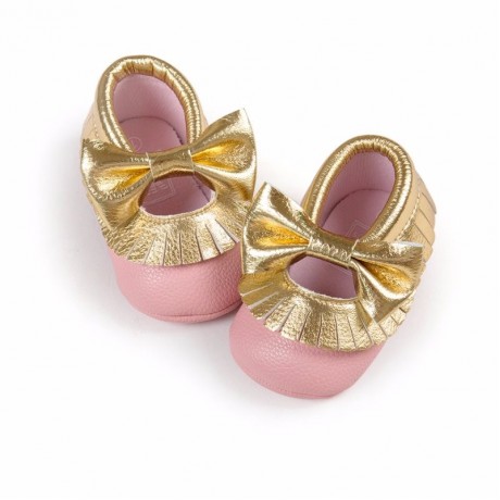 Pink and Gold Moccasins with Bow