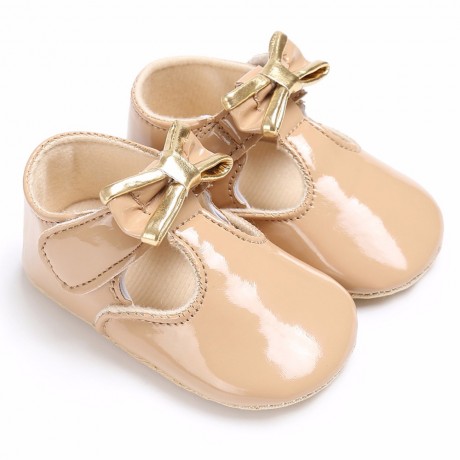 Velcro Moccasins with Bow - Beige