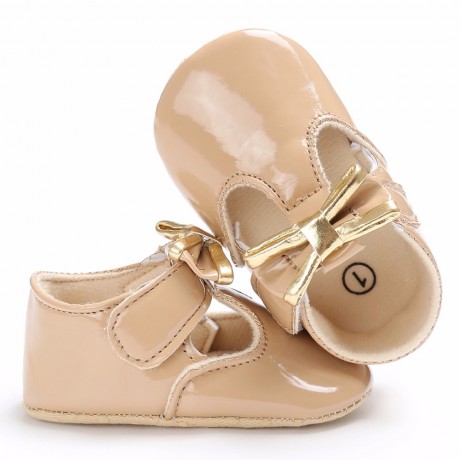 Velcro Moccasins with Bow - Beige