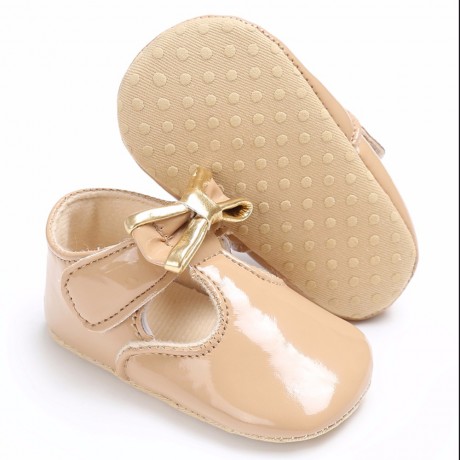 Velcro Moccasins with Bow - Beige