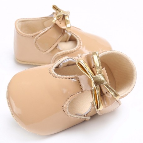 Velcro Moccasins with Bow - Beige