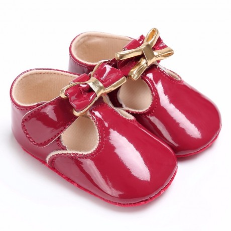 Velcro Moccasins with Bow - Red