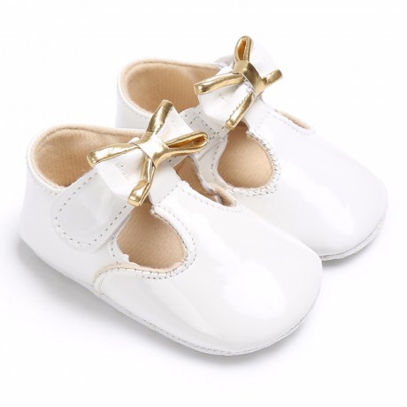 Velcro Moccasins with Bow - White