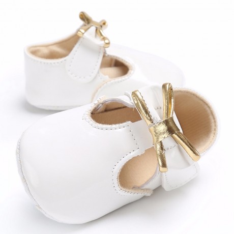 Velcro Moccasins with Bow - White