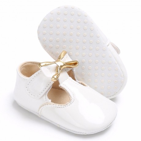 Velcro Moccasins with Bow - White