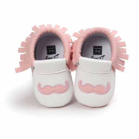 Mustache Moccasins - Pink and White