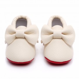 Cream Red Bottom Moccasins with Bow