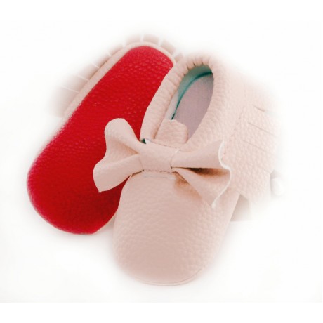 Pink Red Bottom Moccasins with Bow