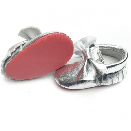 Silver Red Bottom Moccasins