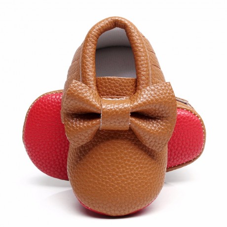 Brown Red Bottom Moccasins with Bow