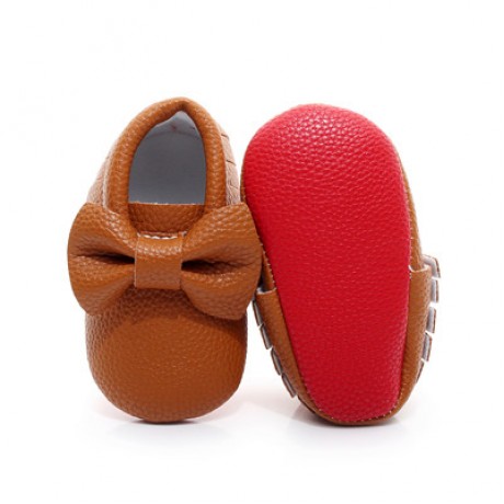 Brown Red Bottom Moccasins with Bow