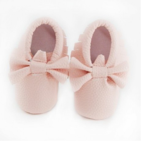 Pink Red Bottom Moccasins with Bow