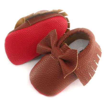 Brown Red Bottom Moccasins with Bow