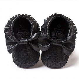 Sequins Moccasins with Bow - Black