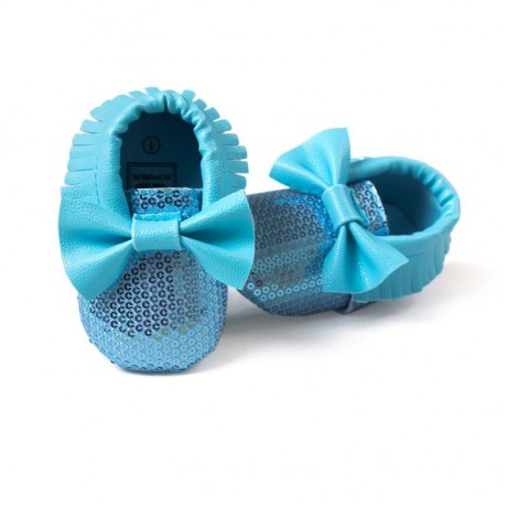 Sequins Moccasins with Bow - Blue