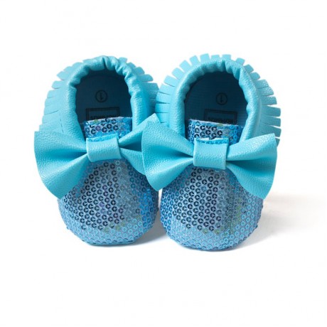 Sequins Moccasins with Bow - Blue