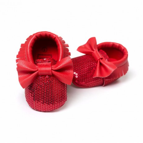 Sequins Moccasins with Bow - Red