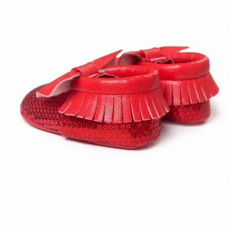 Sequins Moccasins with Bow - Red