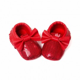 Sequins Moccasins with Bow - Red