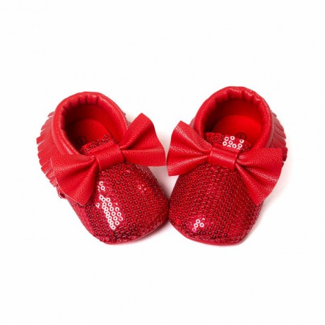 Sequins Moccasins with Bow - Red