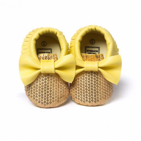 Sequins Moccasins with Bow - Yellow