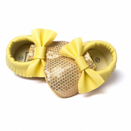 Sequins Moccasins with Bow - Yellow