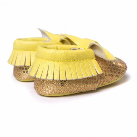 Sequins Moccasins with Bow - Yellow