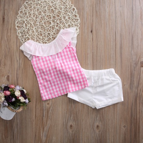 Pink Checkered Outfit With White Bottoms