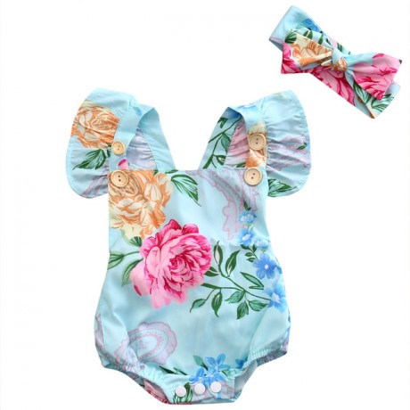 Floral Romper - Blue/Pink