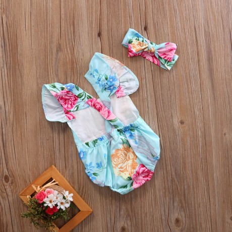 Floral Romper - Blue/Pink