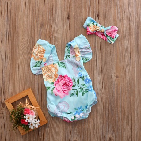 Floral Romper - Blue/Pink